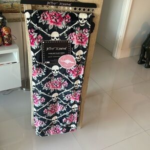 Betsey Johnson Halloween Black and Pink Skull &!Rose Throw Blanket